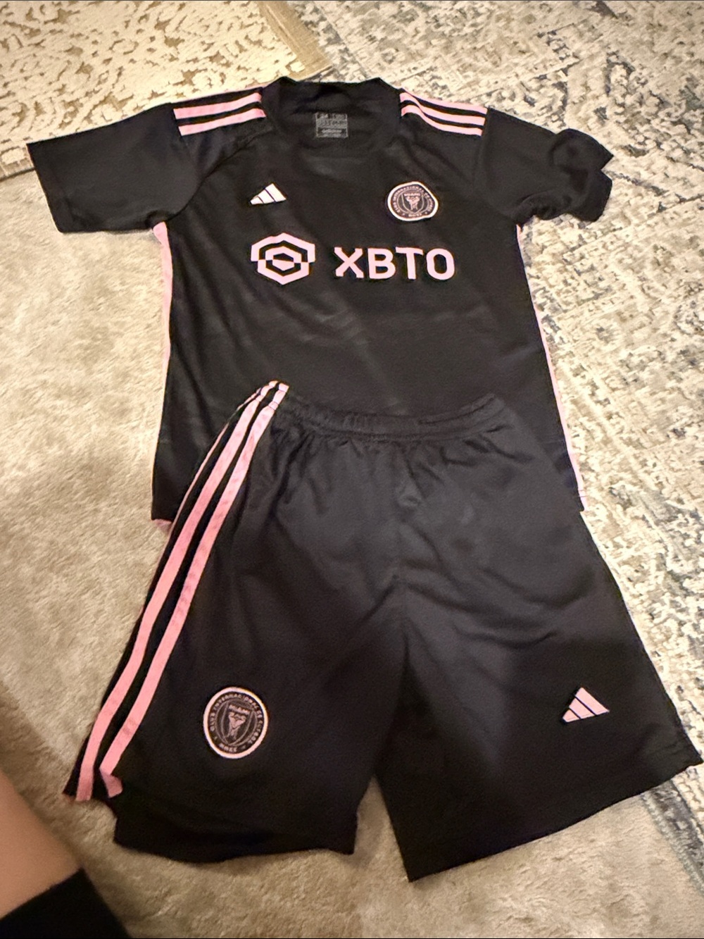 adidas Black & Pink Kids Soccer Jersey and Shorts Set